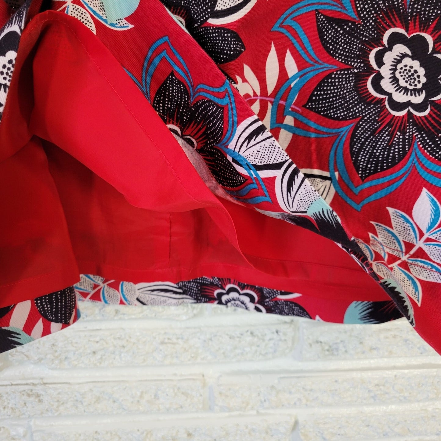 Talbots Women Skirt 20 Plus Mini Pencil Red Floral Side Zip Lined Cotton Blend