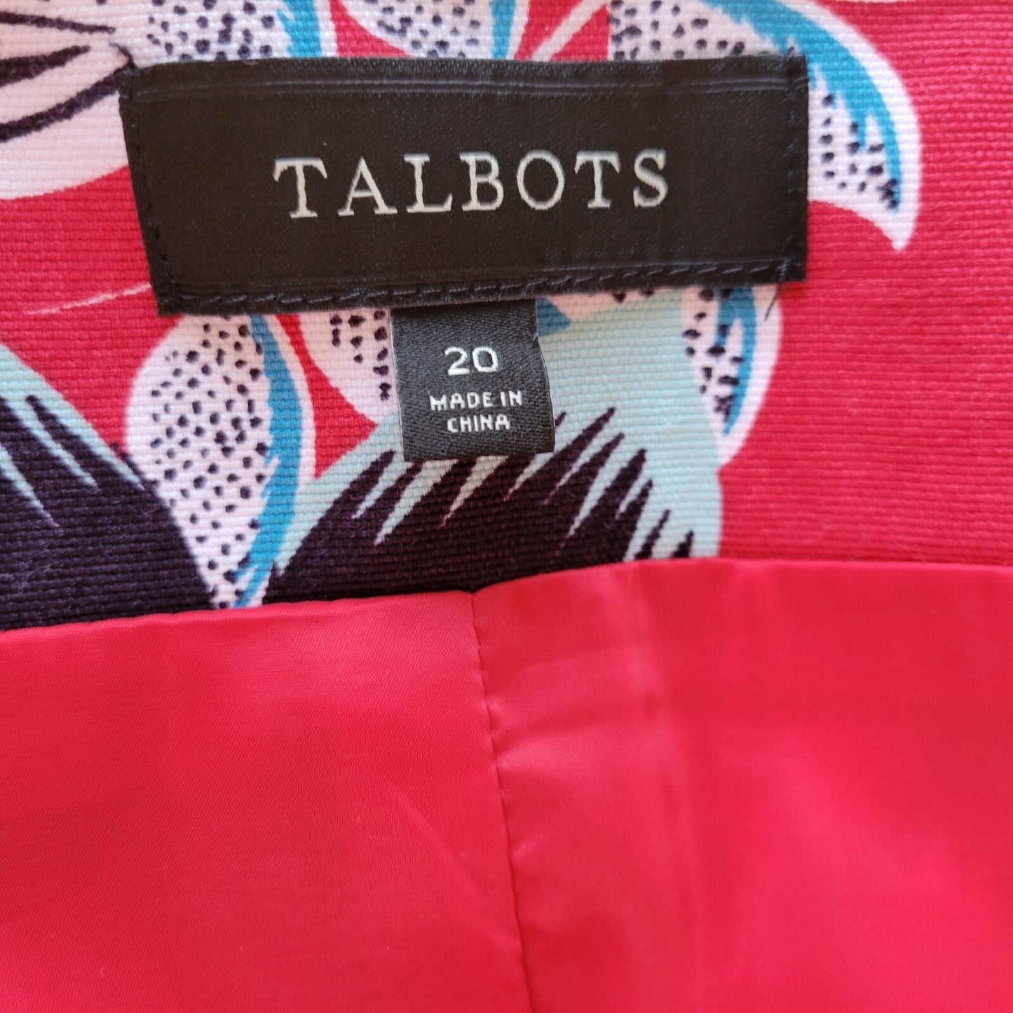 Talbots Women Skirt 20 Plus Mini Pencil Red Floral Side Zip Lined Cotton Blend