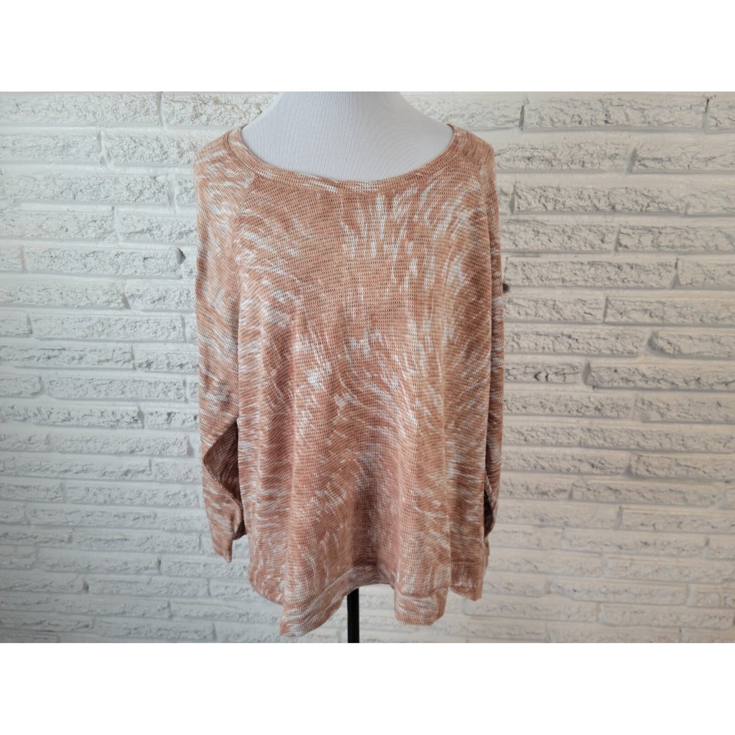 CJ Banks Womens Top 3X Plus 3/4 Raglan Sleeve Knit Brown Mesh Lightweight Pullover