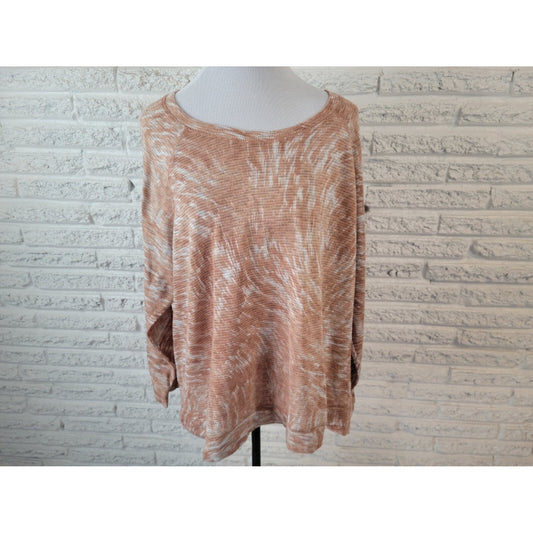 CJ Banks Womens Top 3X Plus 3/4 Raglan Sleeve Knit Brown Mesh Lightweight Pullover