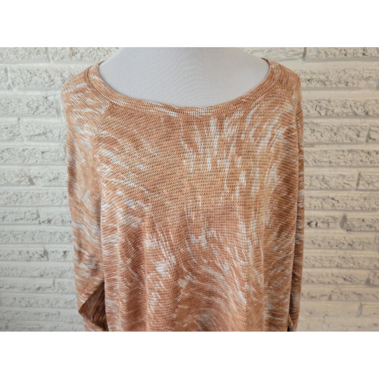 CJ Banks Womens Top 3X Plus 3/4 Raglan Sleeve Knit Brown Mesh Lightweight Pullover