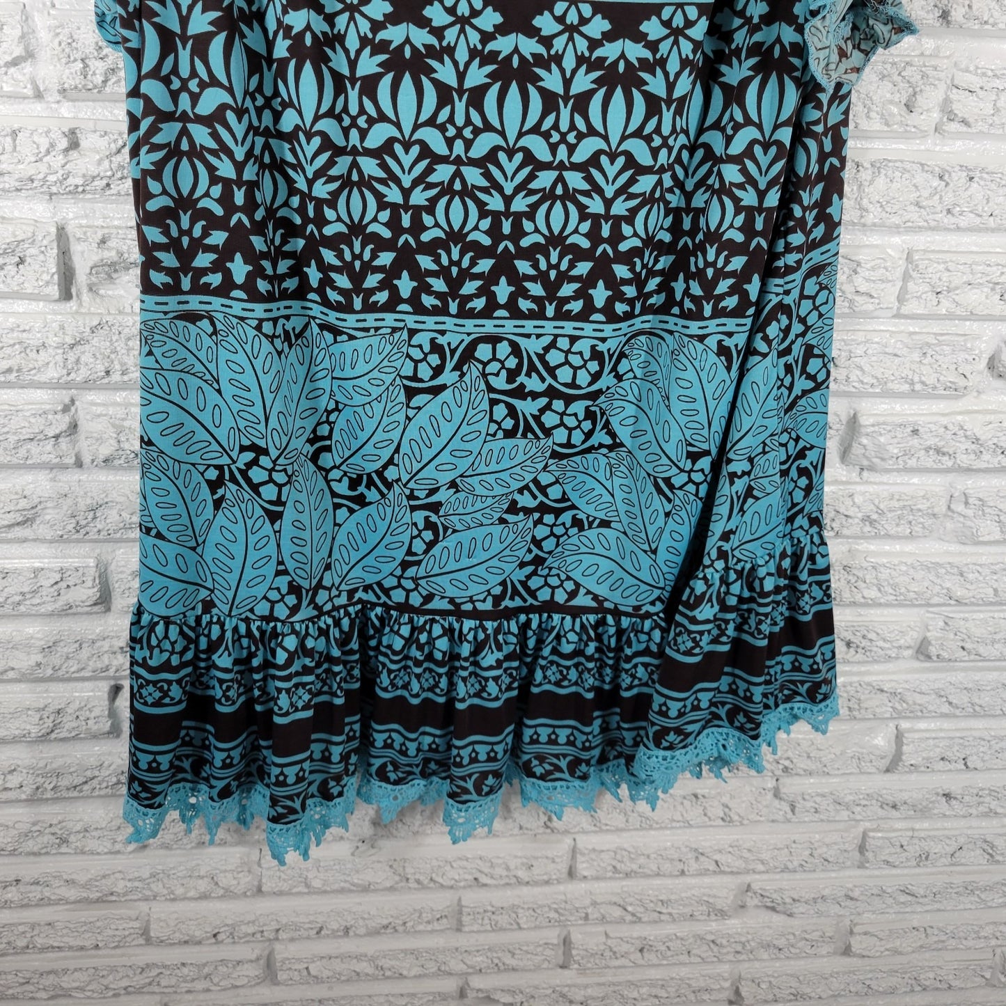 Paisley Vine Womens Dress 2XL Plus Flutter Sleeve Blue Geometric Cold Shoulder