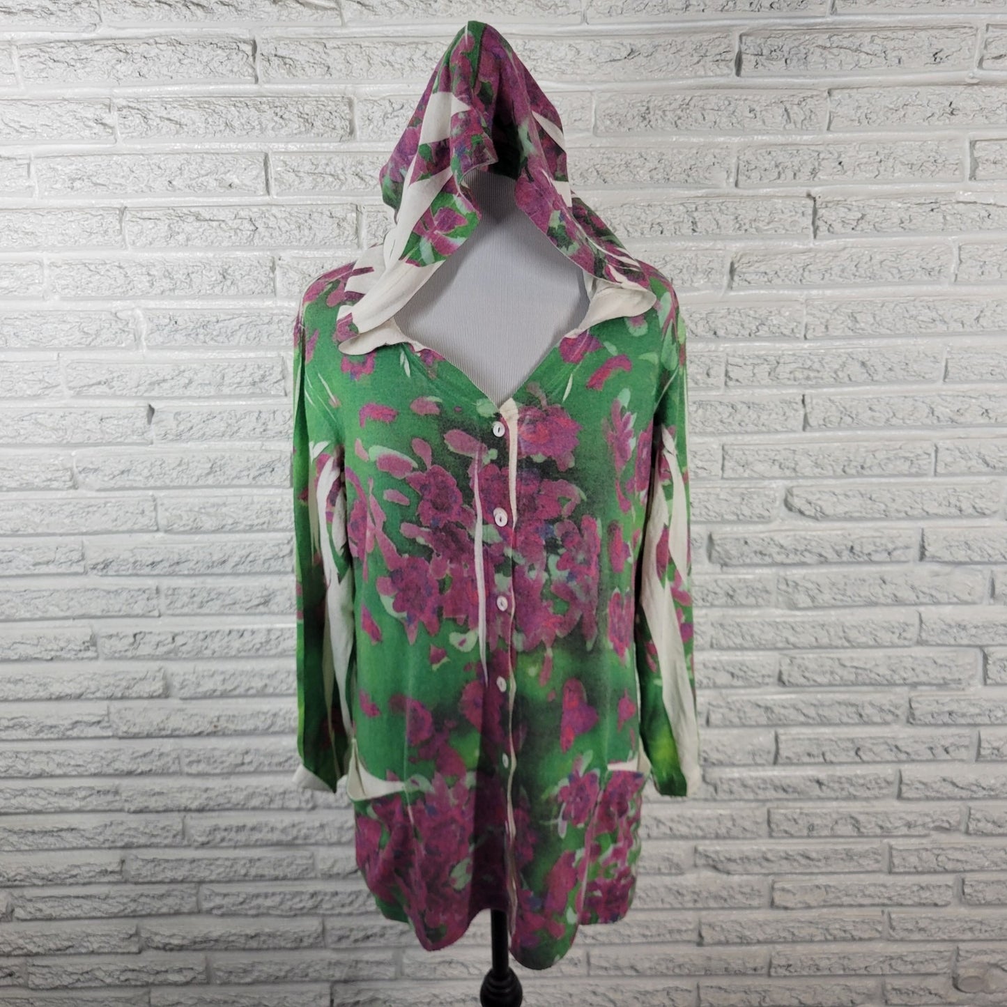 Mushka by Sienna Rose Womens Top XL Hoodie Cardigan Purple Floral Laser Cut Soft