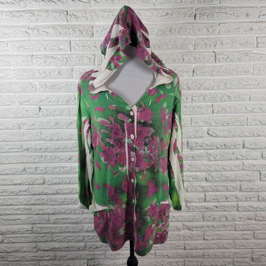 Mushka by Sienna Rose Womens Top XL Hoodie Cardigan Purple Floral Laser Cut Soft