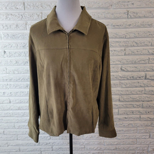 Norton McNaughton Womens Jacket 16 Zip Up Soft Velour Green Pockets Lined Casual