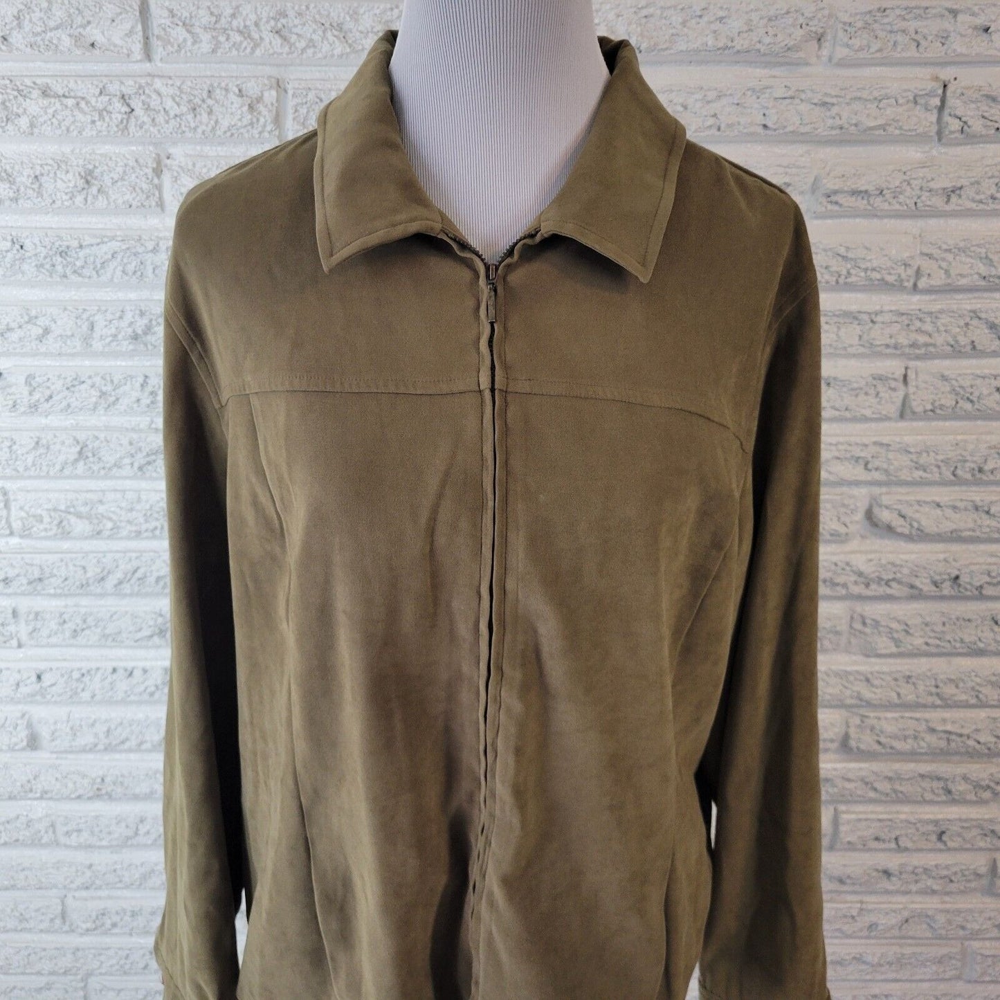 Norton McNaughton Womens Jacket 16 Zip Up Soft Velour Green Pockets Lined Casual