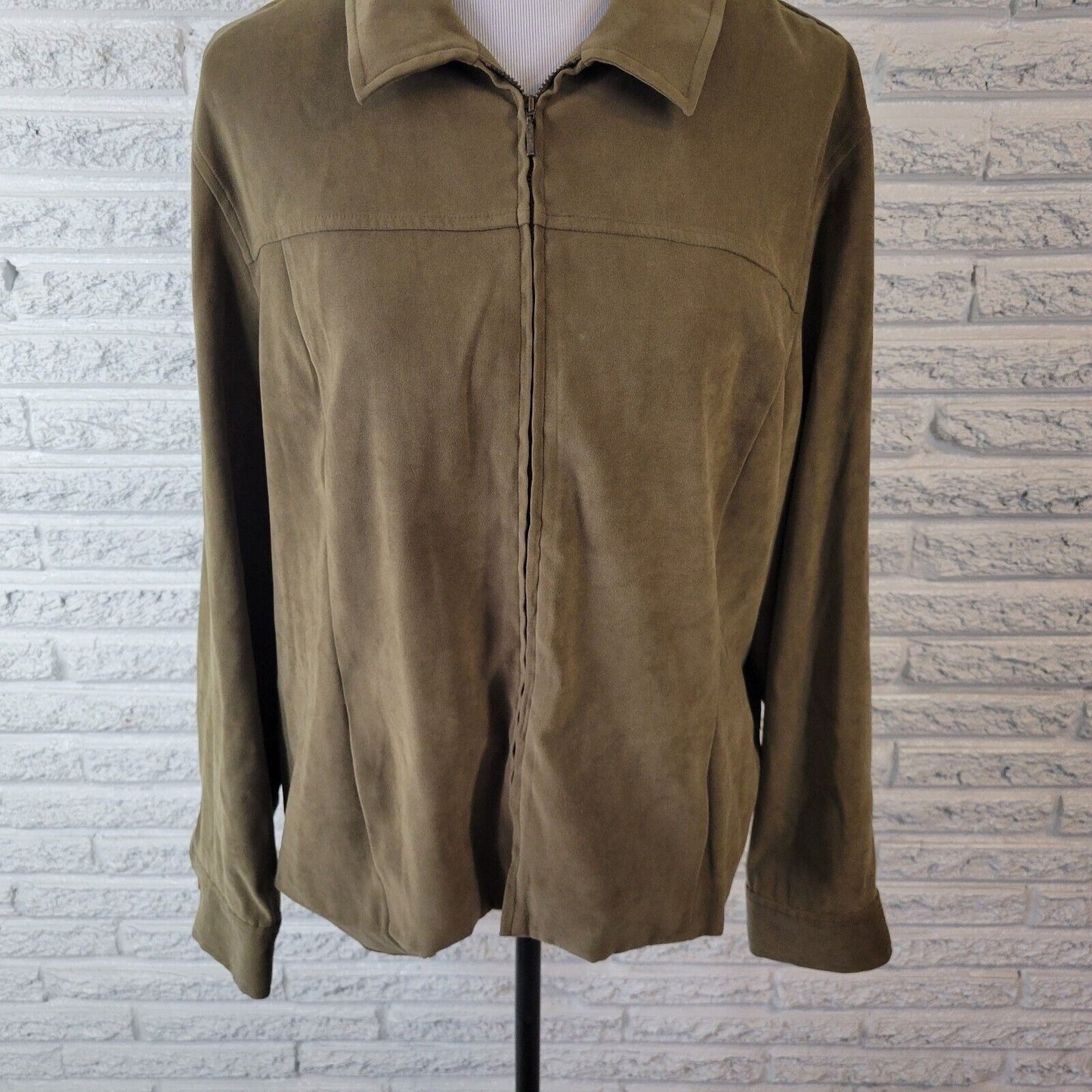 Norton McNaughton Womens Jacket 16 Zip Up Soft Velour Green Pockets Lined Casual