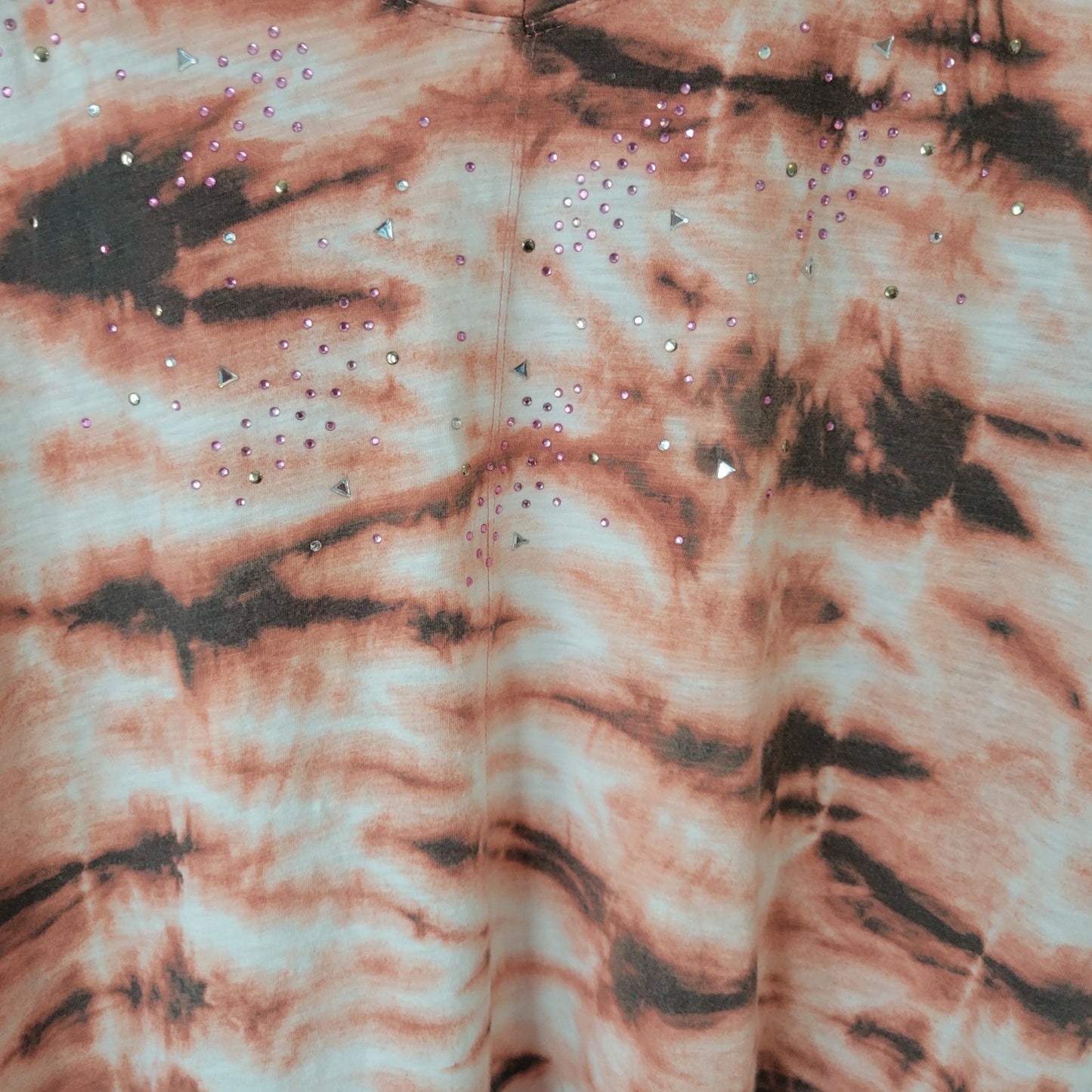 Onque Casual Womens Top 3X Plus Tee 3/4 Sleeve Pink Black Tie Dye Studded Comfy