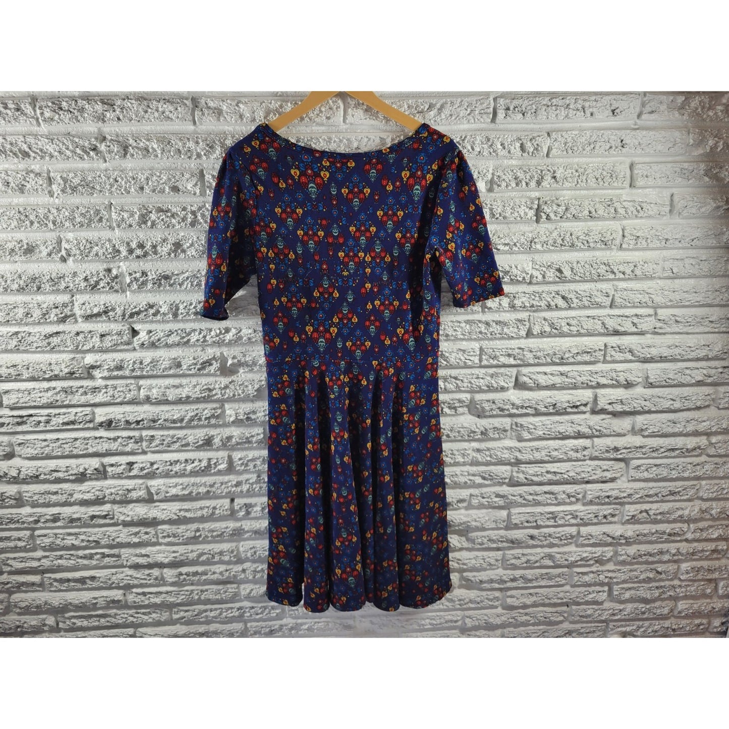 LuLaRoe Womens XL Red Geometric Fit & Flare Asymmetric Knee Length Stretch Dress