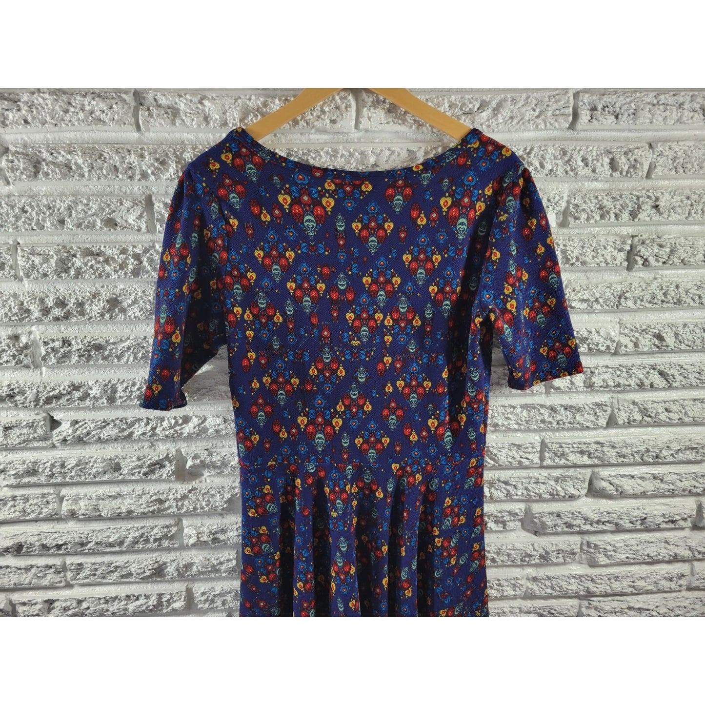 LuLaRoe Womens XL Red Geometric Fit & Flare Asymmetric Knee Length Stretch Dress