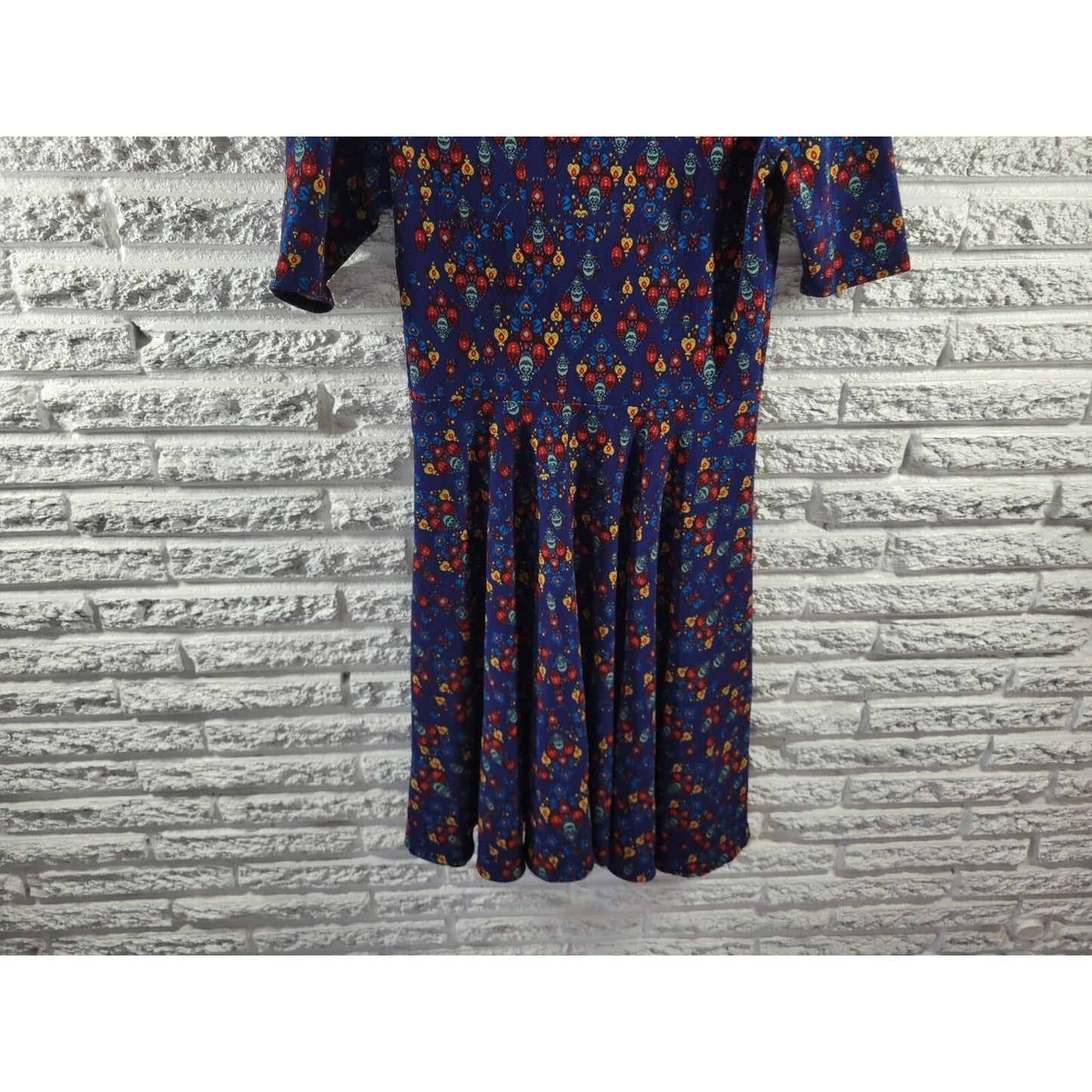 LuLaRoe Womens XL Red Geometric Fit & Flare Asymmetric Knee Length Stretch Dress
