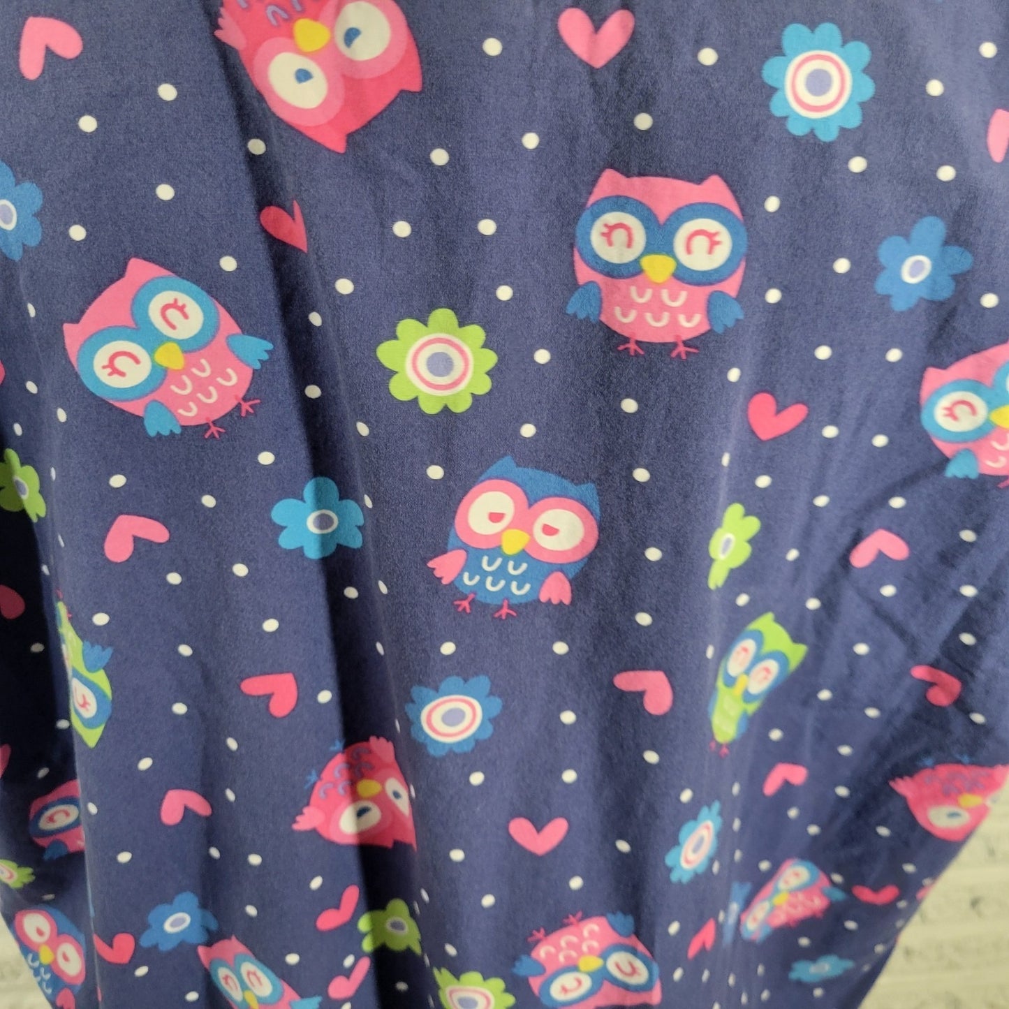Zoe Chloe Unisex Scrub Top 2XL Plus Owls Hearts All Over Blue Cotton Medical