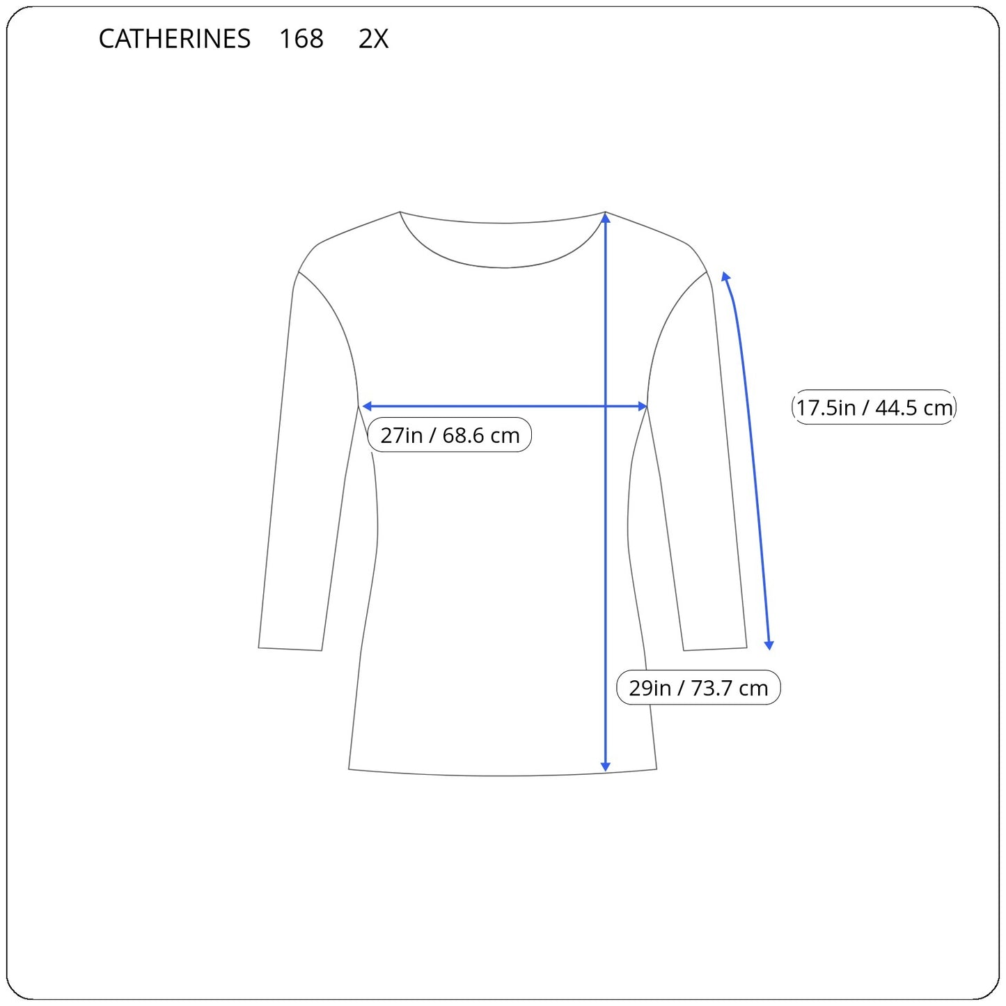 Catherines Suprema Women's Plus Size 2X Top Blue Geometric 3/4 Sleeve GEO197E