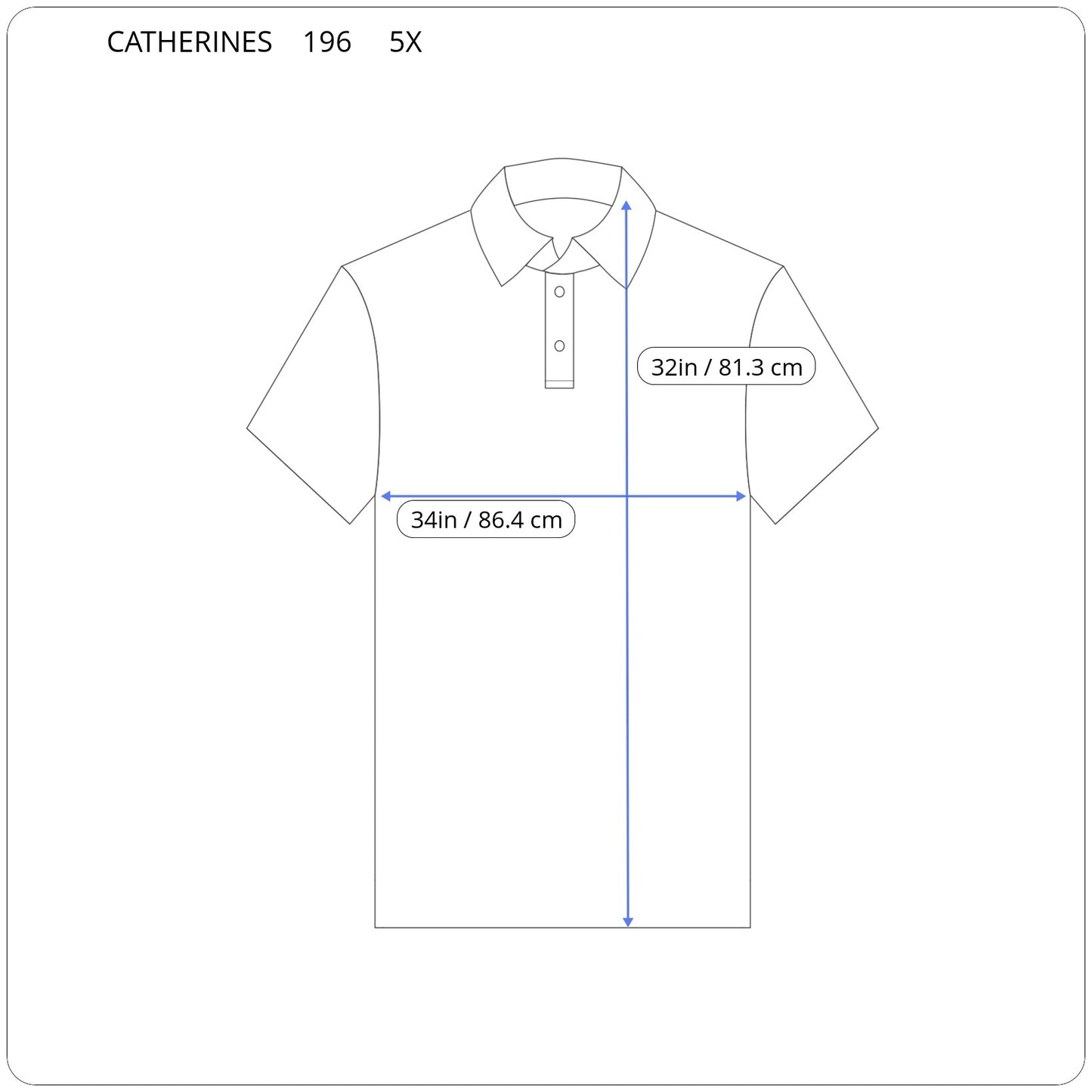 Catherines Suprema Womens 5X Polo Shirt Blue Short Sleeve Collared Top BLU138E