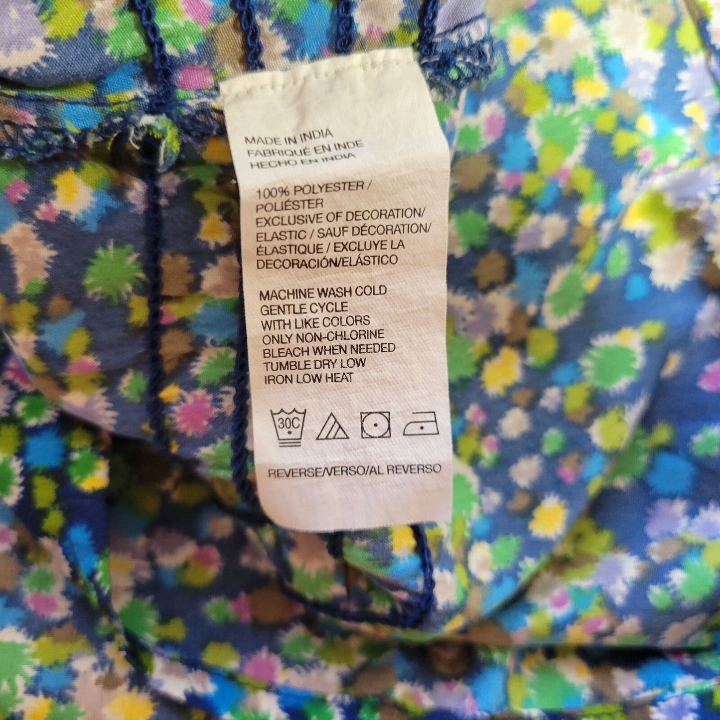 Izod Womens Top Extra Large XL Blue Floral Crochet Shoulder Casual Lightweight