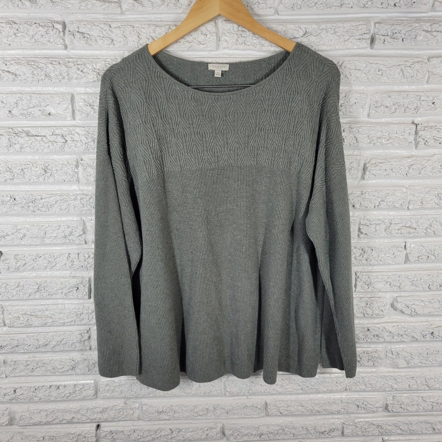 Talbots Womens Sweater 3X Plus Long Sleeve Gray Cotton Blend Casual Pullover