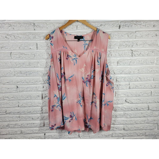 Lane Bryant Womens Top 22 Tank Pink Floral Lightweight Lace Trim Polyester Sheer