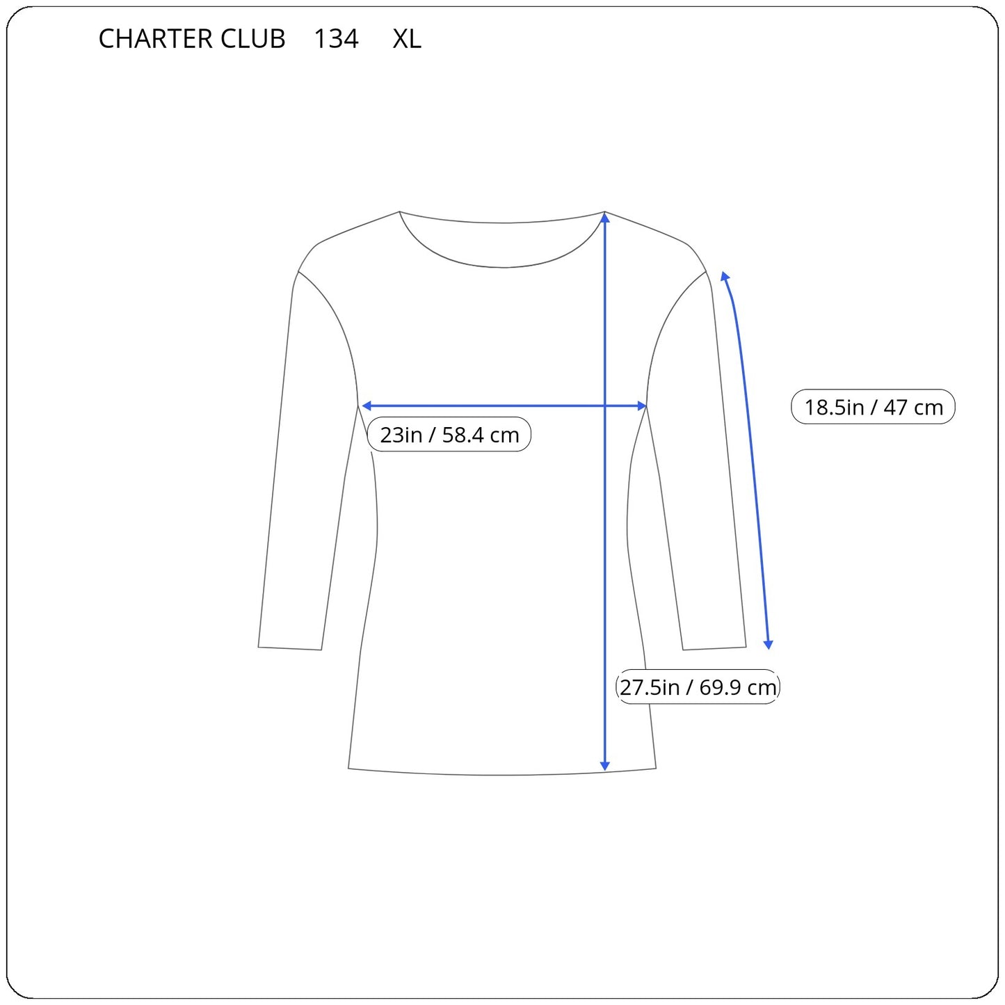 Charter Club XL Blue White Geometric Top 3/4 Sleeve Deco Buttons GEO178E