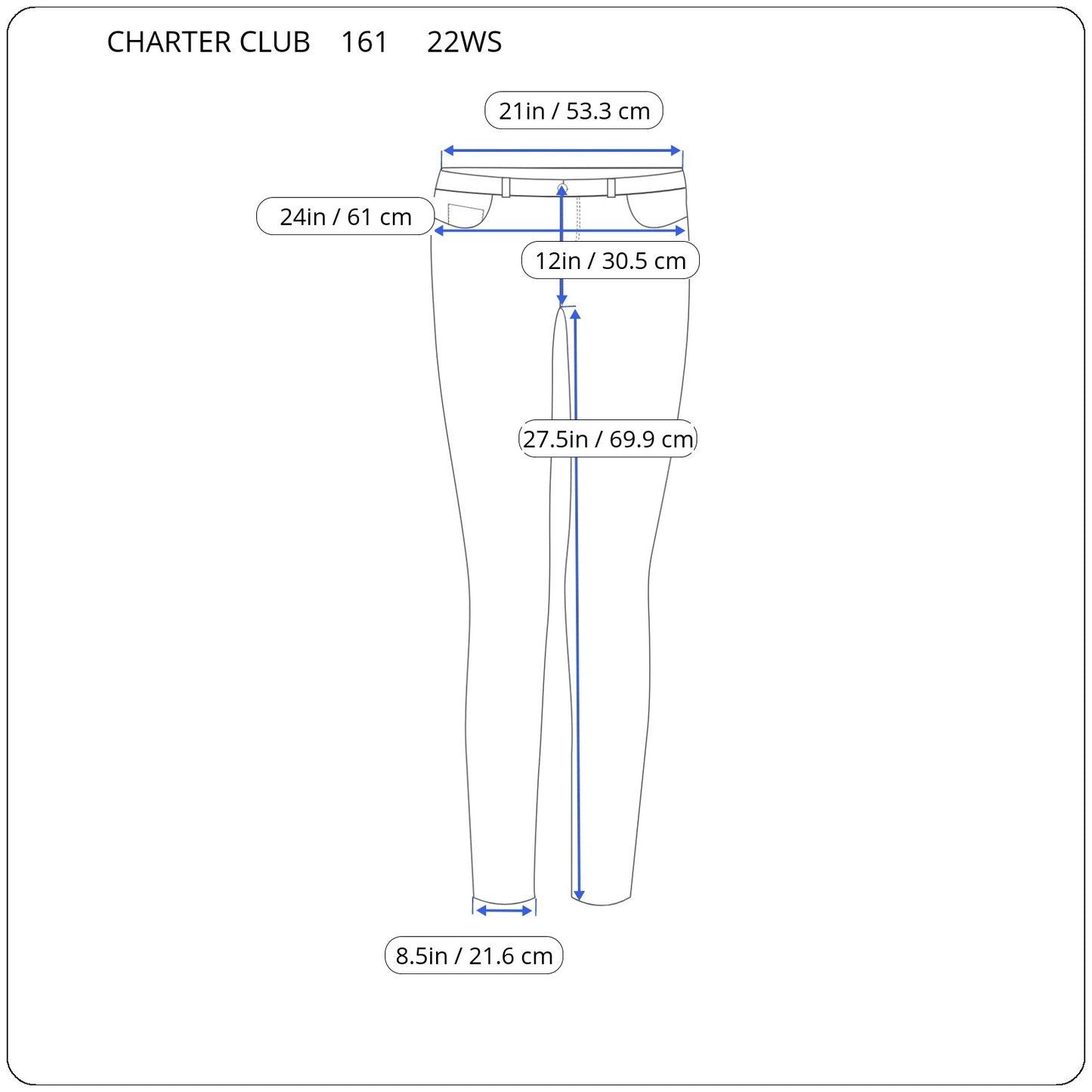 Charter Club Lexington Womens 22WS Dark Wash Straight Leg Jeans Elastic SL83E