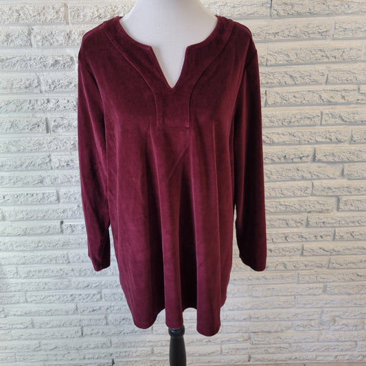 Susan Graver QVC Womens Top XL Long Sleeve Purple Cotton Blend Comfy Soft Velour