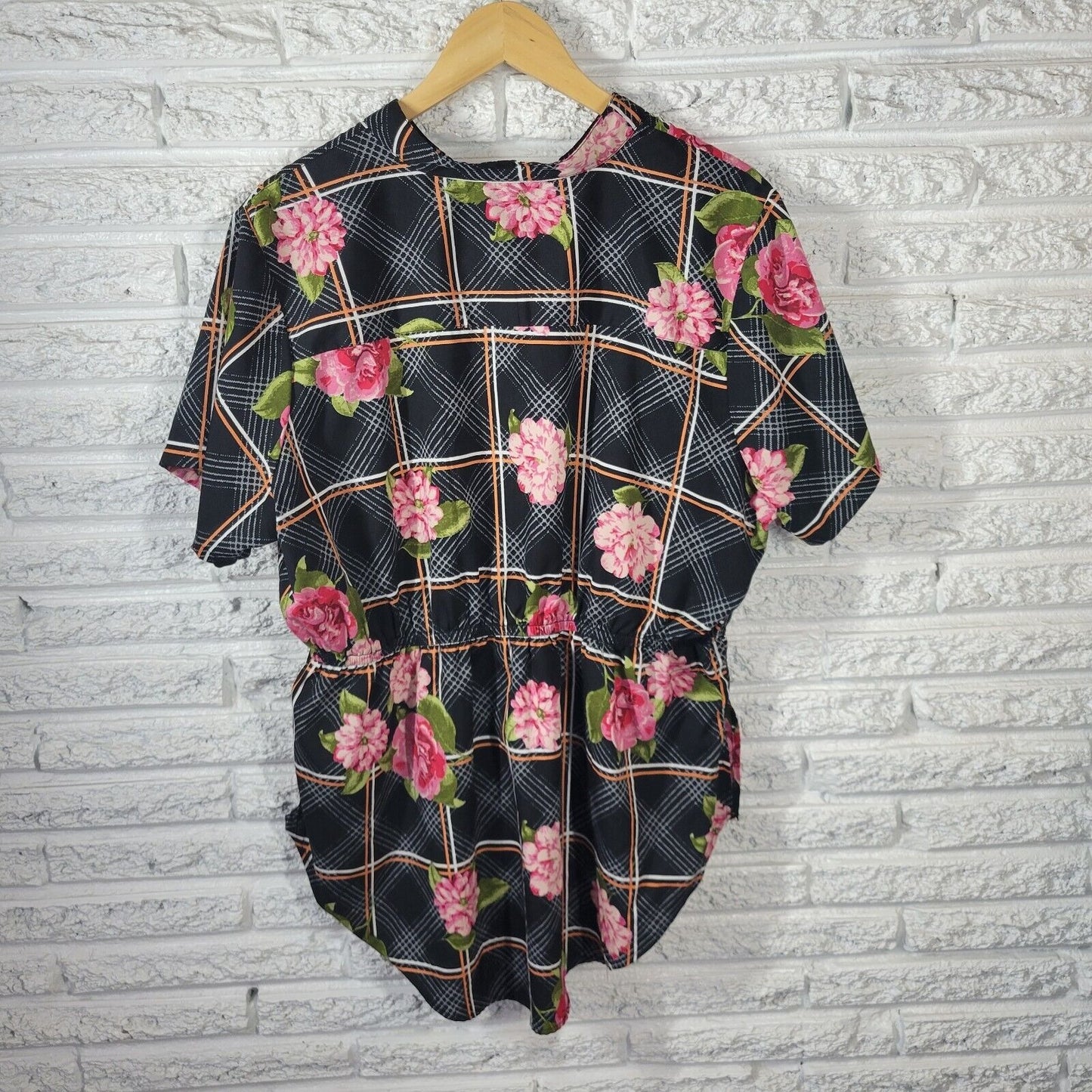 Mileage Womens Top 3X Pink Floral Asymmetric Poly Blend Drawstring Lightweight