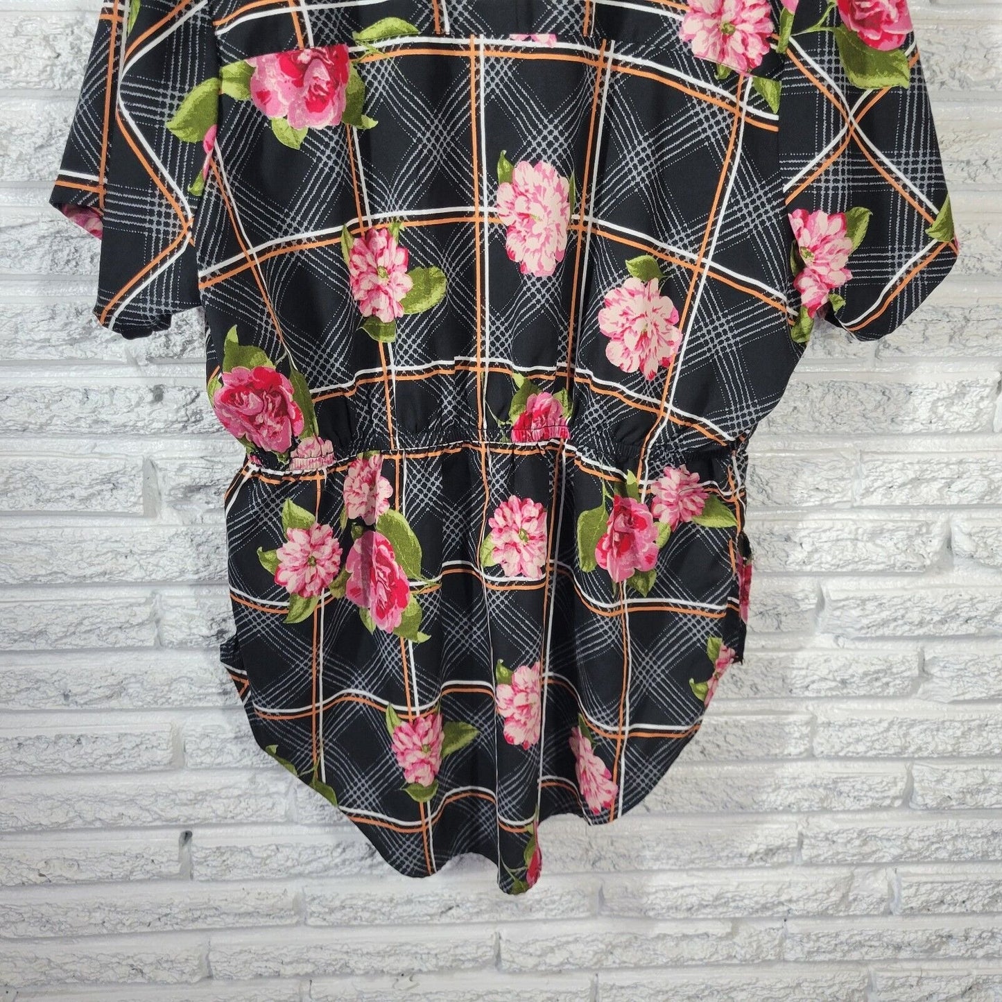 Mileage Womens Top 3X Pink Floral Asymmetric Poly Blend Drawstring Lightweight