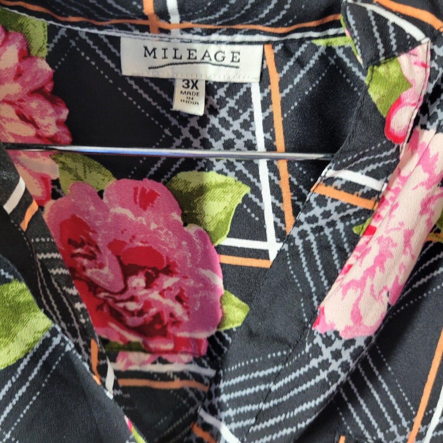 Mileage Womens Top 3X Pink Floral Asymmetric Poly Blend Drawstring Lightweight