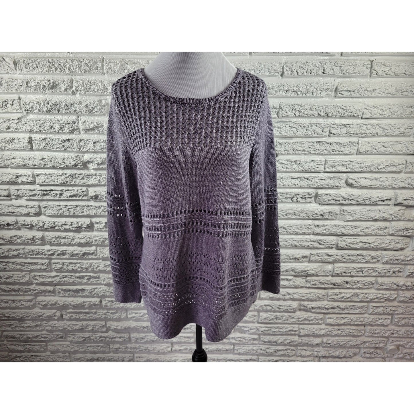 Chicos Womens Sweater 3 Standard Extra Large Pullover Lavender Office Casual