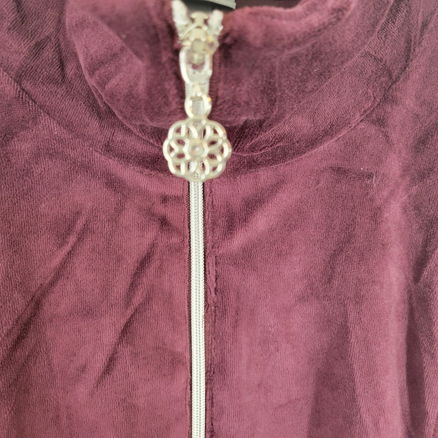 Catherines Womens Sweatshirt 5X Plus Full Zip Purple Velour Pockets Comfy Casual