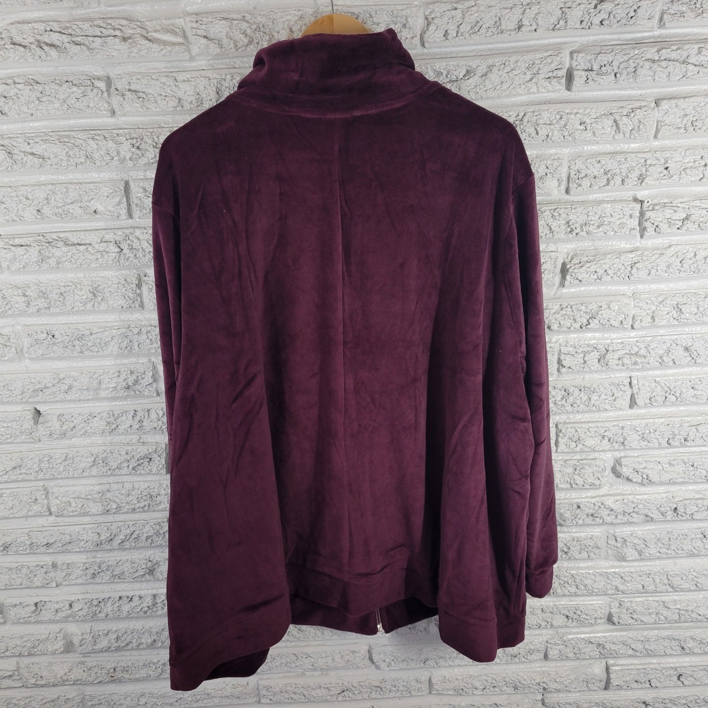 Catherines Womens Sweatshirt 5X Plus Full Zip Purple Velour Pockets Comfy Casual