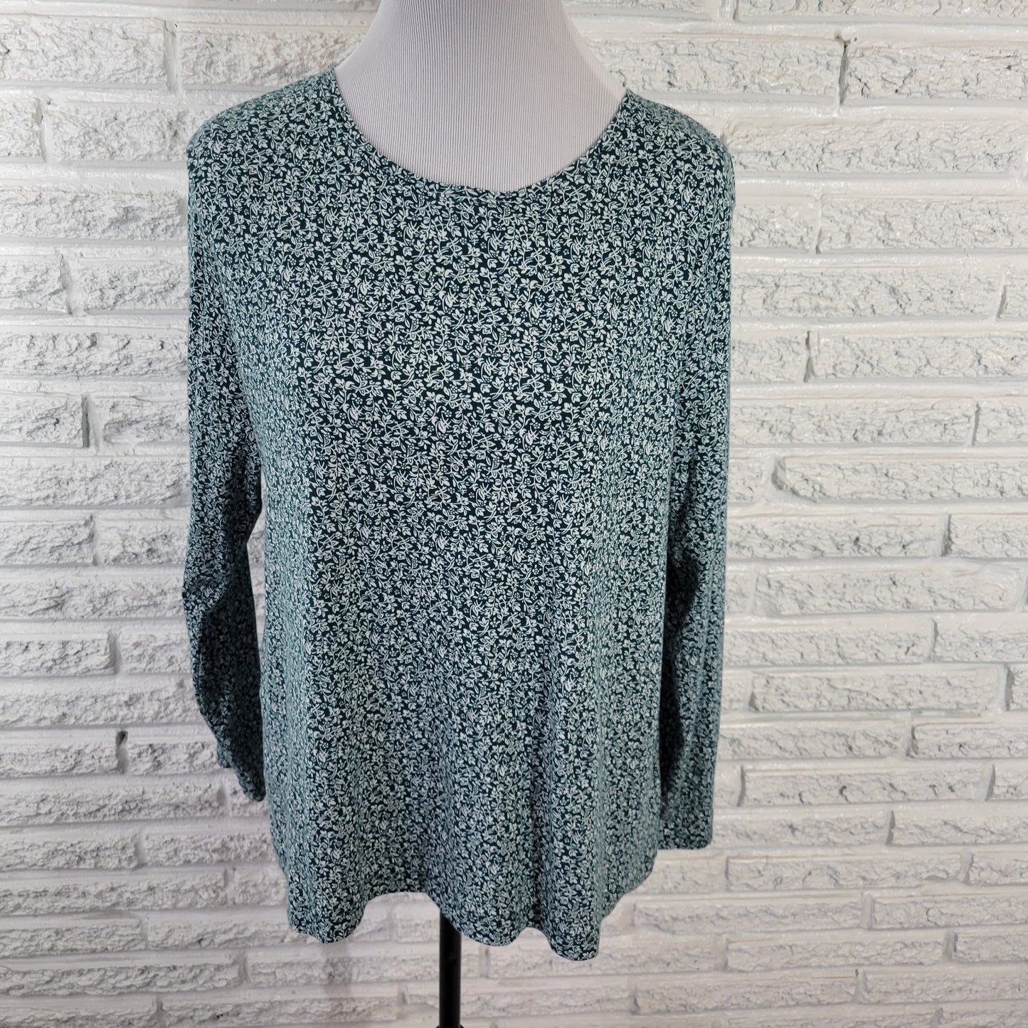 Croft & Barrow Women's XL T-Shirt Tee Green White Floral Cotton Stretch FLO335XE