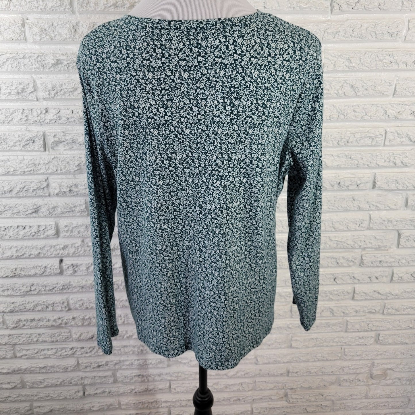 Croft & Barrow Women's XL T-Shirt Tee Green White Floral Cotton Stretch FLO335XE