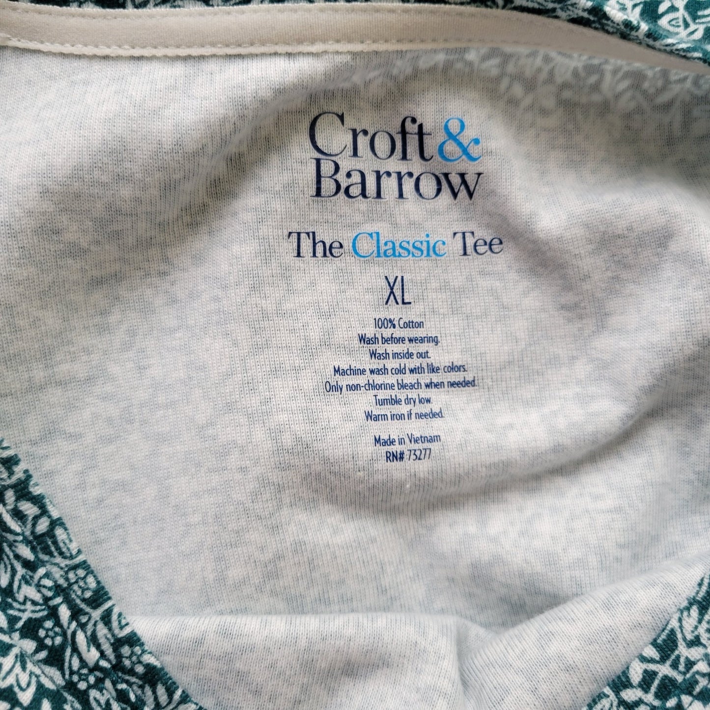 Croft & Barrow Women's XL T-Shirt Tee Green White Floral Cotton Stretch FLO335XE
