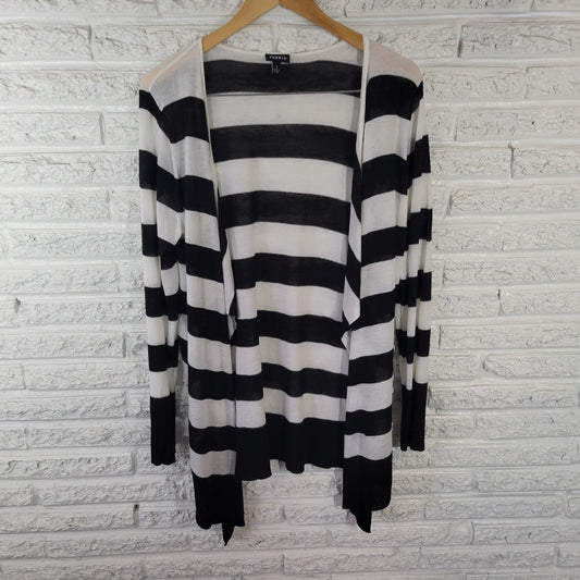 Torrid Women's 1X Sweater Cardigan Black White Striped Sheer Knit STR98E