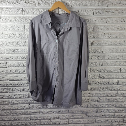 Avenue Easy Shirt Womens Top 30 32 Plus Long Sleeve Gray Pockets Collar Comfy