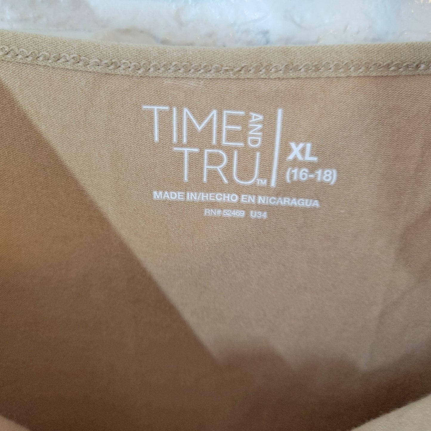 Time Tru Womens Top XL Camisole Beige Lightweight Adjustable Spaghetti Strap