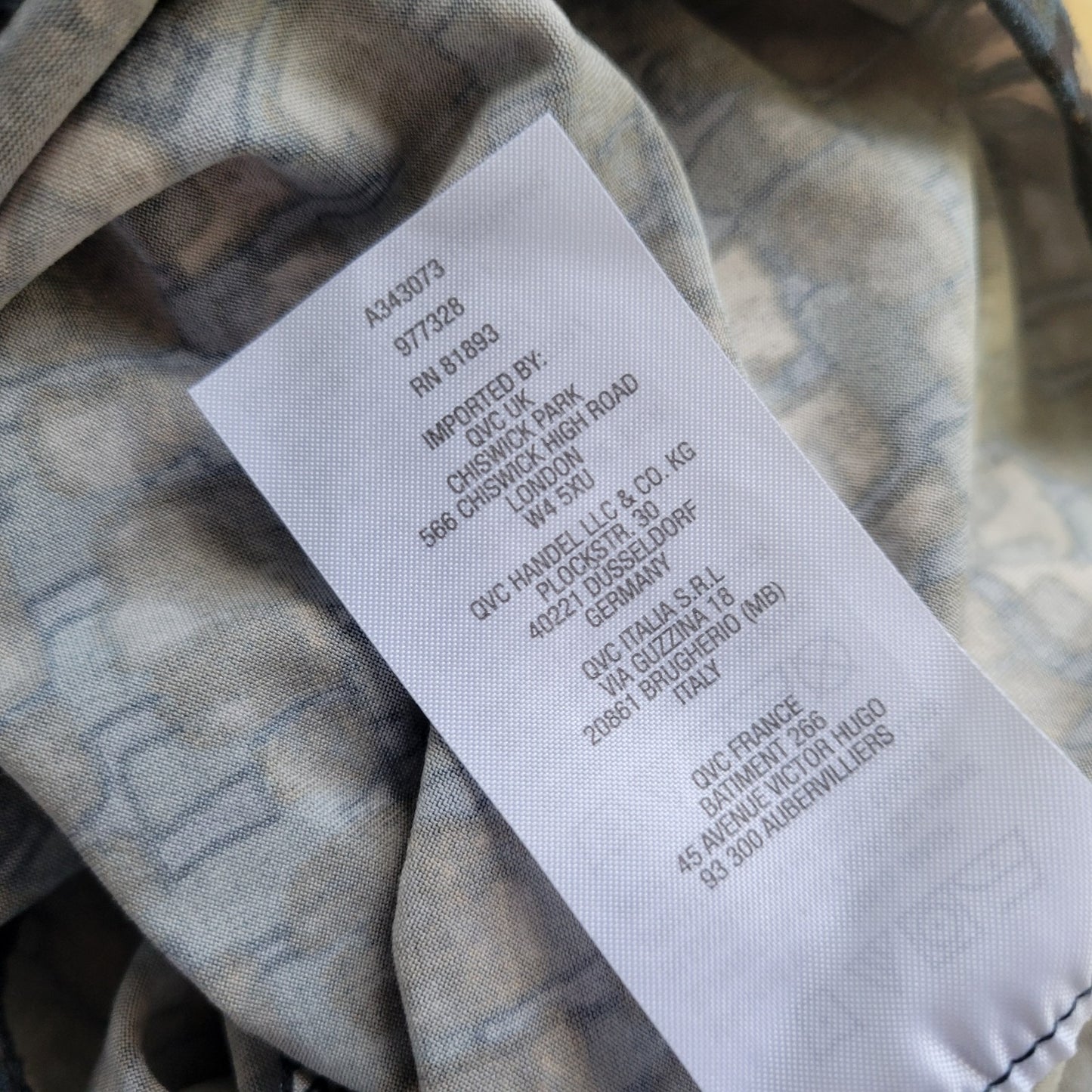 Susan Graver QVC Womens Top XL Ruched Bell Sleeve Blue Geometric Poly Blend