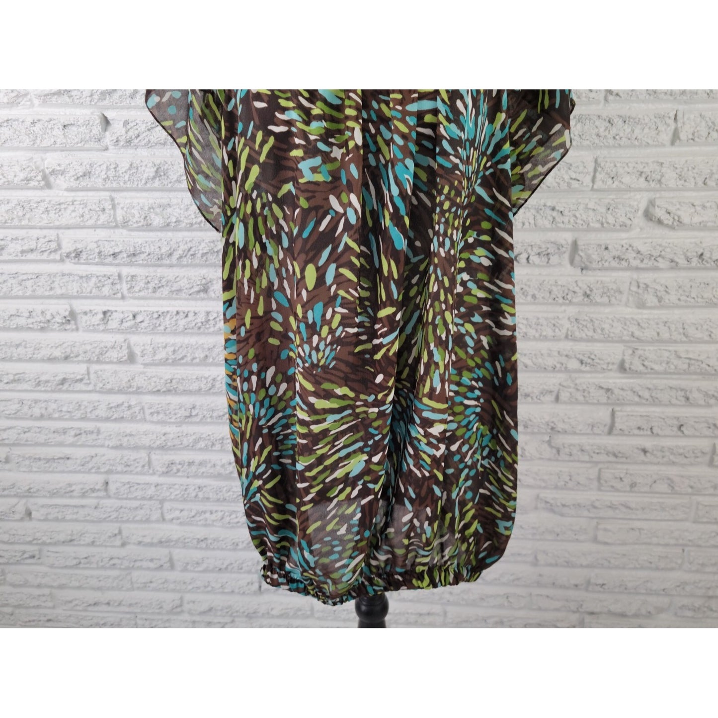 Ashley Stewart Women Top 20W Plus Short Sleeve On Off Shoulder Blue Watercolor