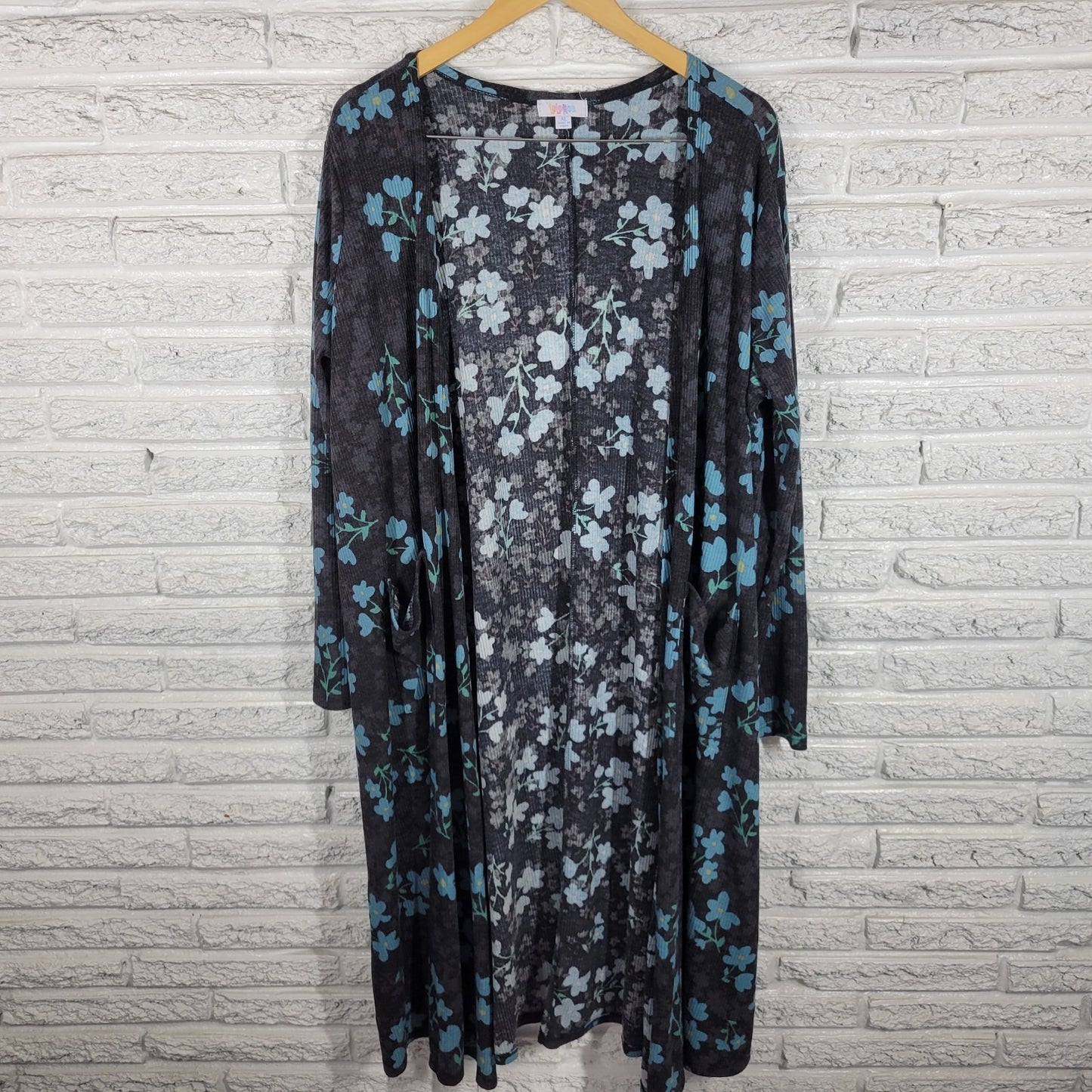 Lularoe Womens Top Extra Large XL Cardigan Open Blue Floral Pockets Poly Blend