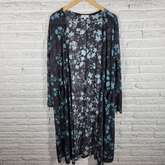 Lularoe Womens Top Extra Large XL Cardigan Open Blue Floral Pockets Poly Blend