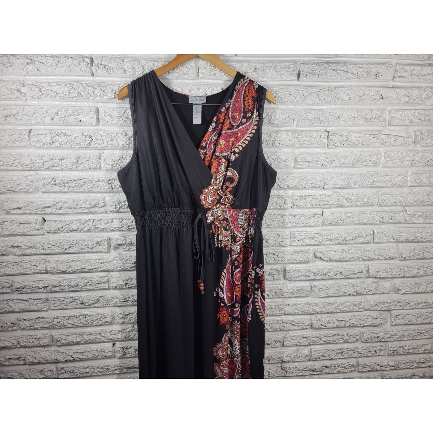 Catherines Women Dress 1X Plus Midi Sleeveless Sheath Black Paisley Poly Blend