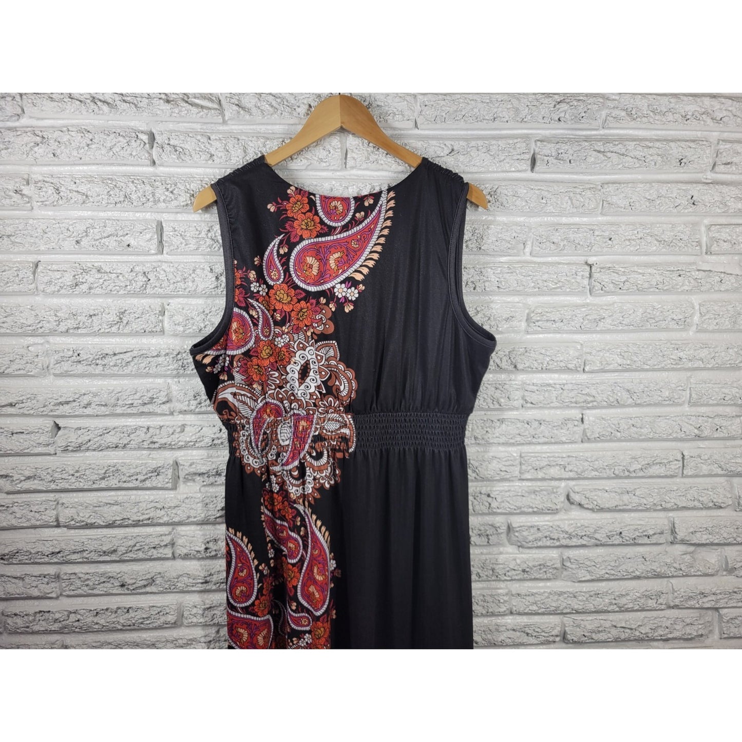 Catherines Women Dress 1X Plus Midi Sleeveless Sheath Black Paisley Poly Blend