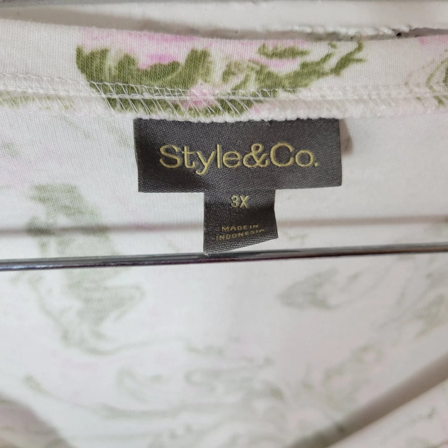 Style&Co Women's 3X Plus V-Neck Tunic Top Pink Green Marbled WAT1XE