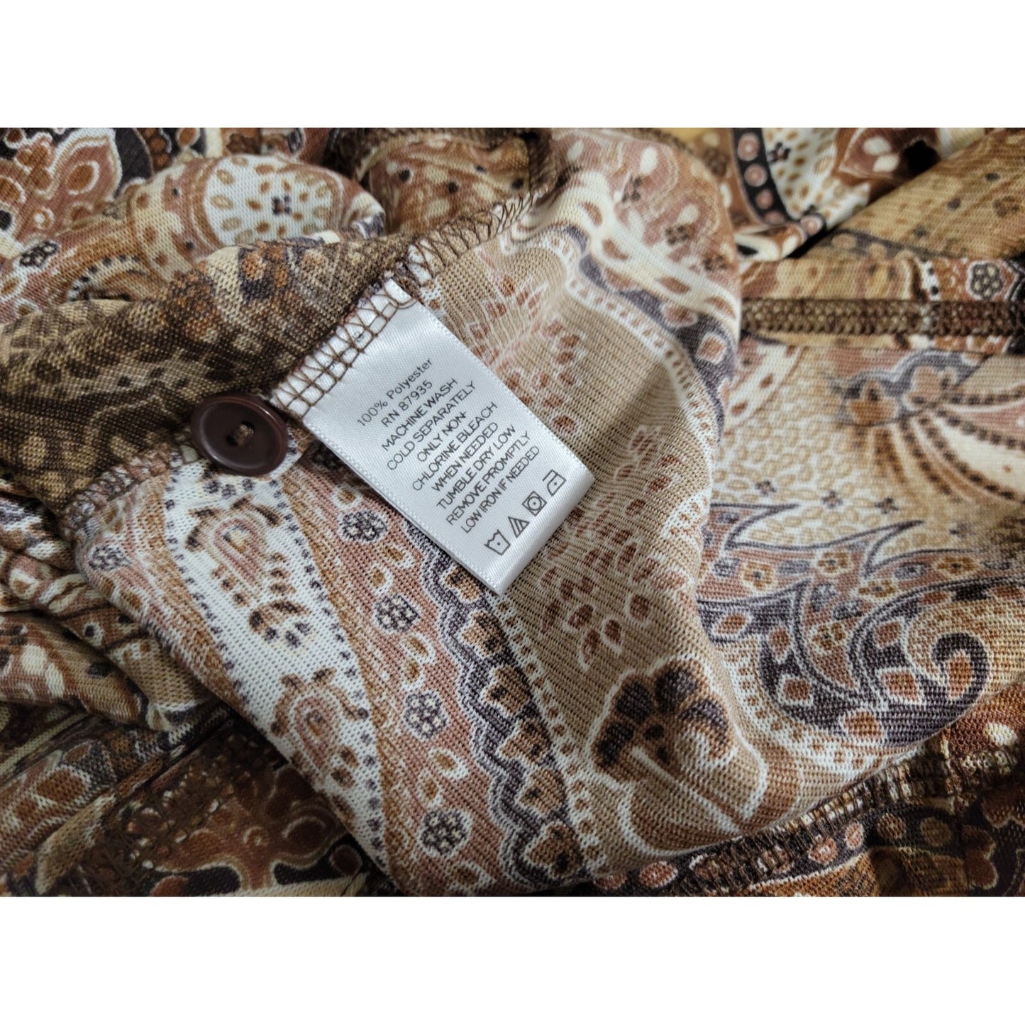 Susan Graver Womens Shirt 2X Plus Overlay Sheer Button Up Brown Paisley Career