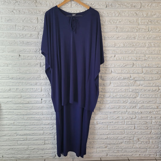 Venus Women Dress Extra Large XL Batwing Sleeve Blue High Low Poly Blend Keyhole