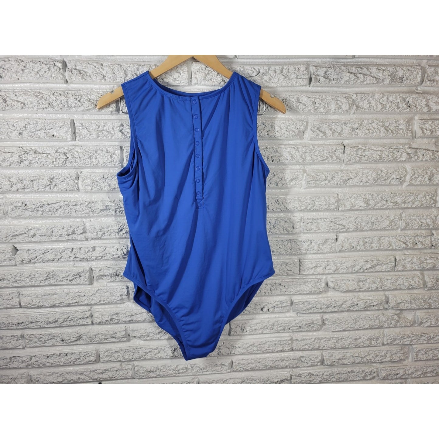 Andie Womens Bodysuit 1X Plus Snap Up Blue One Piece Sleeveless Intimates
