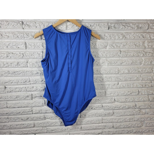 Andie Womens Bodysuit 1X Plus Snap Up Blue One Piece Sleeveless Intimates