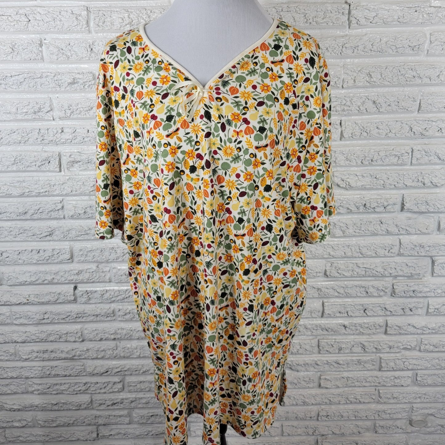 Liz Me Womens Top 1X 18 20 Plus Tee Tunic Yellow Green Flora Comfyl Cotton Blend