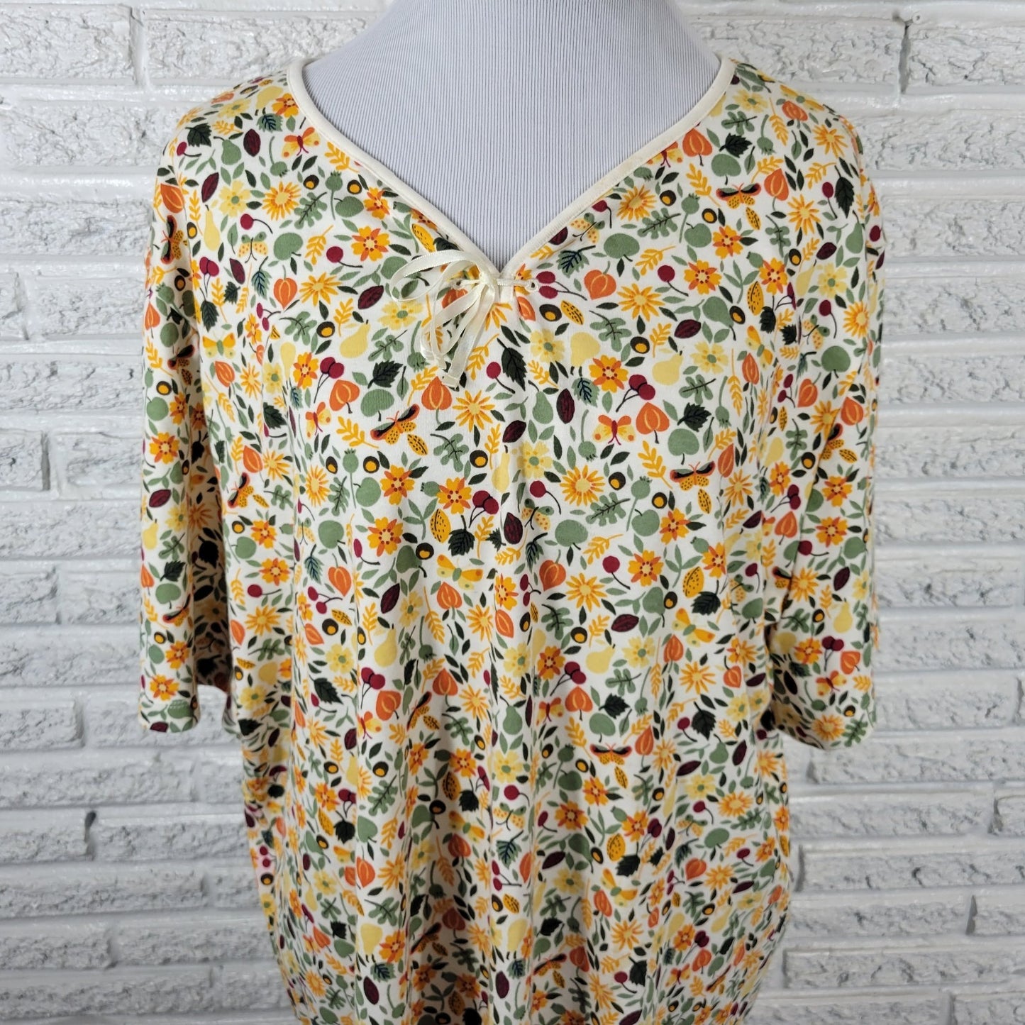 Liz Me Womens Top 1X 18 20 Plus Tee Tunic Yellow Green Flora Comfyl Cotton Blend