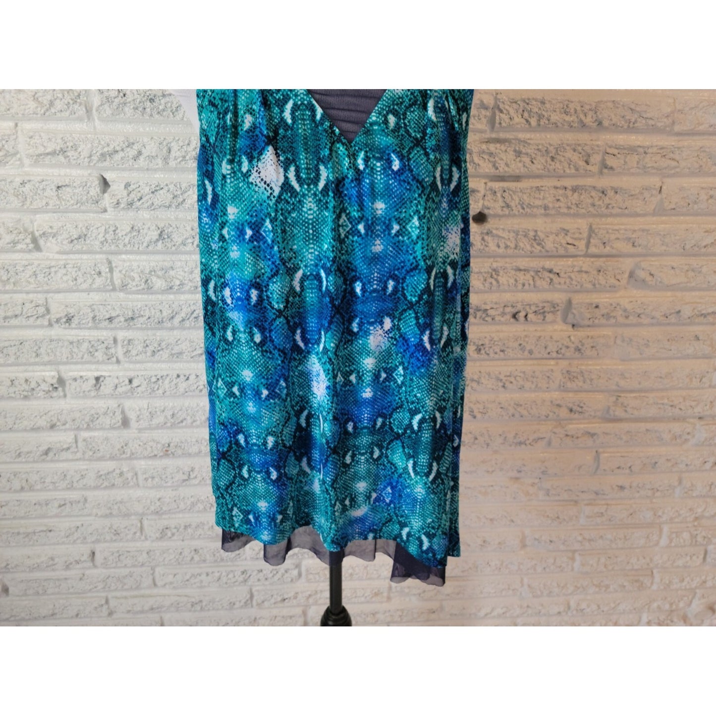 Peter Nygard Womens Top 1X Plus Tank Blue Animal Print Poly Blend Lined Comfy